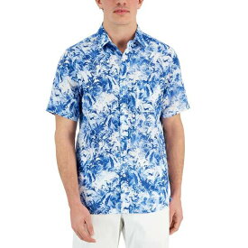 クラブルーム メンズ シャツ トップス Men's Tropical Print Short-Sleeve Button-Front Linen Shirt, Created for Macy's Alfresco Blue