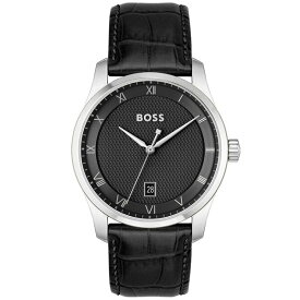 ボス メンズ 腕時計 アクセサリー Men Principle Quartz Basic Calendar Black Leather Watch 41mm Black