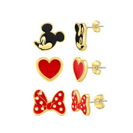 ディズニー レディース ピアス＆イヤリング アクセサリー Mickey and Minnie Mouse Fashion Stud Earring - Mismatch Kiss, Black/Red - 3 pairs Black, red