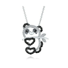 ブリング レディース ネックレス・チョーカー・ペンダントトップ アクセサリー Whimsical Cute Zoo Animal Black White Cubic Zirconia Pave CZ Open Panda Bear Pendant Necklace For Women Teen Rhodium Plated Brass Black clear