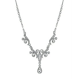 2028 レディース ネックレス・チョーカー・ペンダントトップ アクセサリー Silver-Tone Crystal Teardrop Necklace 15" Adjustable White