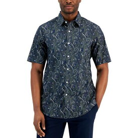 クラブルーム メンズ シャツ トップス Men's Refined Paisley Print Woven Button-Down Short-Sleeve Shirt, Created for Macy's Navy Blue