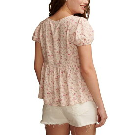 ラッキーブランド レディース カットソー トップス Women's Floral-Print Wide-Smocked Short-Sleeve Top Pink Multi Print