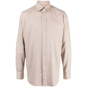 �{�X �����Y �V���c �g�b�v�X M䩘Rlange-effect spread-collar shirt Brown