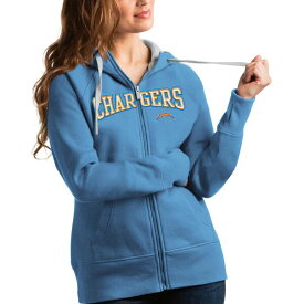 アンティグア レディース パーカー・スウェットシャツ アウター Los Angeles Chargers Antigua Women's Wordmark Victory FullZip Hoodie Powder Blue