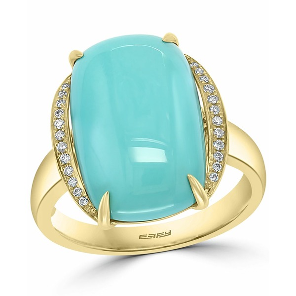 エフィー コレクション レディース リング アクセサリー EFFY&reg; Turquoise (14 x 10mm) & Diamond (1/20 ct. t.w.) Statement Ring in 14k Gold Yellow Gold