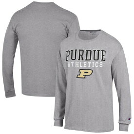 チャンピオン メンズ Tシャツ トップス Purdue Boilermakers Champion Athletics Logo Stack Long Sleeve TShirt Gray
