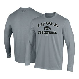 アンダーアーマー メンズ Tシャツ トップス Iowa Hawkeyes Under Armour Volleyball Arch Over Performance Long Sleeve TShirt Gray