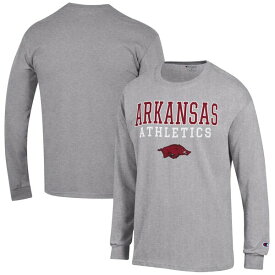 チャンピオン メンズ Tシャツ トップス Arkansas Razorbacks Champion Athletics Logo Stack Long Sleeve TShirt Gray