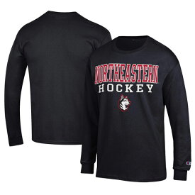 チャンピオン メンズ Tシャツ トップス Northeastern Huskies Champion Icon Logo Hockey Jersey Long Sleeve TShirt Black
