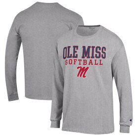 チャンピオン メンズ Tシャツ トップス Ole Miss Rebels Champion Softball Stack Long Sleeve TShirt Gray