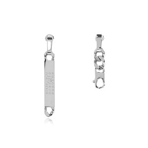 }^}WF fB[X sAXCO ANZT[ Numeric Engraved Asymmetric Earrings SILVER