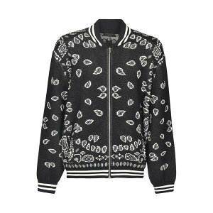 AkC Y WPbgu] AE^[ Paisley Intarsia Knited Zip-up Bomber Jacket Black