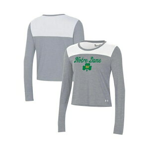 A_[A[}[ fB[X TVc gbvX Women's White and Gray Notre Dame Fighting Irish Vault Cropped Long Sleeve T-shirt White, Gray
