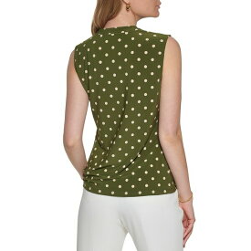 トミー ヒルフィガー レディース シャツ トップス Women's Dot-Print Twist-Front Sleeveless Shirt Dark Olive Bisque