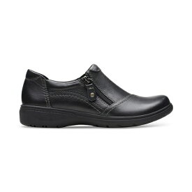 クラークス レディース スニーカー シューズ Women's Carleigh Ray Round-Toe Side-Zip Shoes Black Leather