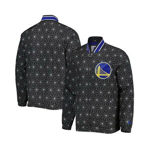 X^[^[ Y WPbgu] AE^[ Men's Black Golden State Warriors In-Field Play Fashion Satin Full-Zip Varsity Jacket Black
