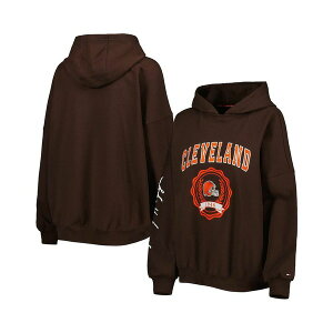 g~[ qtBK[ fB[X p[J[EXEFbgVc AE^[ Women's Brown Cleveland Browns Becca Drop Shoulder Pullover Hoodie Brown