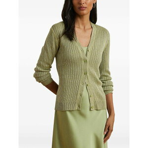 �����t���[���� ���f�B�[�X �J�[�f�B�K�� �A�E�^�[ Ribbed-knit metallic-thread cardigan Green