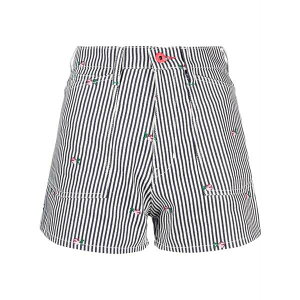 �P���]�[ ���f�B�[�X �J�W���A���p���c �{�g���X Striped embroidered high-waisted shorts White