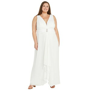 A[AhG`[Y fB[X s[X gbvX Plus Size Plunge-Neck Chiffon Jumpsuit Ivory