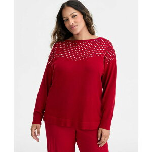 �G�[�P�[ �A�� �N���C�� ���f�B�[�X �J�b�g�\�[ �g�b�v�X Plus Size Embellished Boat-Neck Sweater Fire Red
