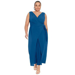 h^CX fB[X s[X gbvX Plus Size Sleeveless Sarong-Tie Jumpsuit Blue Opal