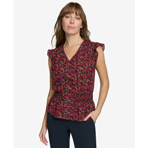 g~[ qtBK[ fB[X Xq ANZT[ Women's Printed Smocked Cap-Sleeve Top Mid/chili