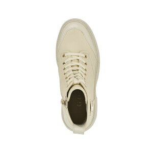QX fB[X u[c V[Y Women's Shun Triple Triangle Lace-Up Lug Sole Combat Boots Ivory Logo