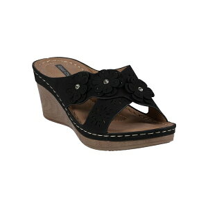 W[V[V[Y fB[X T_ V[Y Women's Miller Cross Strap Flower Slip-On Wedge Sandals Black