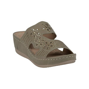 W[V[V[Y fB[X T_ V[Y Women's Santiago Perforated Studded Slip-On Wedge Sandals Green