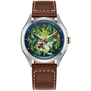 V`Y Y rv ANZT[ Eco-Drive Men's Disney Mickey Mouse Explorer Brown Leather Strap Watch 41mm No Color