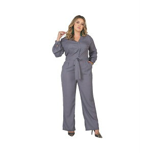 X^_[YAhvNeBX fB[X Jbg\[ gbvX Plus Size Long Sleeve Cropped Jumpsuit Light grey