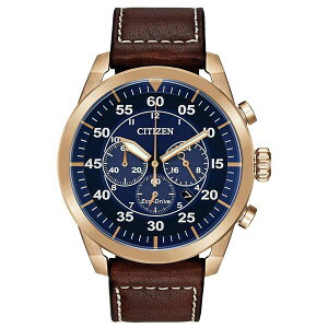 V`Y fB[X rv ANZT[ Eco-Drive Men's Chronograph Avion Brown Leather Strap Watch 48mm Brown