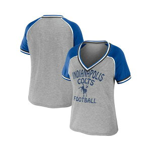 EFA oC GEAh[Y fB[X Jbg\[ gbvX Women's Heather Gray Distressed Indianapolis Colts Throwback Raglan V-Neck T-shirt Heather Gray