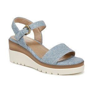 \EjgCU[ fB[X T_ V[Y Women's Graciela Round Open Toe Wedge Sandals Light Denim Blue Embossed Faux Leather