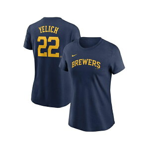 �i�C�L ���f�B�[�X �J�b�g�\�[ �g�b�v�X Women's Christian Yelich Navy Milwaukee Brewers Fuse Name Number T-Shirt Navy