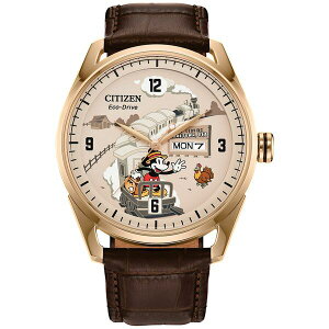 V`Y Y rv ANZT[ Eco-Drive Men's Disney Mickey Mouse Brown Leather Strap Watch 42mm Black