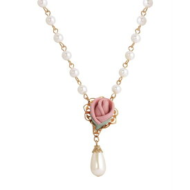 2028 レディース ネックレス・チョーカー・ペンダントトップ アクセサリー Pink Flower with Imitation Pearl Drop Adjustable Necklace Pink