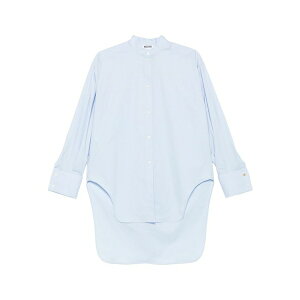 ���X�L�[�m ���f�B�[�X �V���c �g�b�v�X Band-collar curved-hem shirt Blue