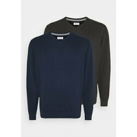 ピア ワン メンズ ニット&セーター アウター 2 PACK - Jumper - dark blue/mottled dark grey