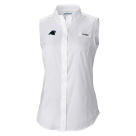コロンビア レディース Tシャツ トップス Carolina Panthers Columbia Women's PFG Tamiami OmniShade Sleeveless ButtonUp Shirt White