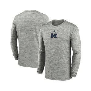 W[_ Y Vc gbvX Men's Gray Michigan Wolverines 2025 Sideline Velocity Performance Long Sleeve T-Shirt Gray