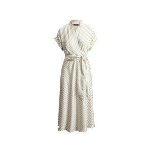 �����t���[���� ���f�B�[�X �����s�[�X �g�b�v�X Stripe-pattern wrap-style dress Neutrals