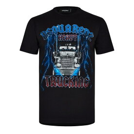 【送料無料】 ディースクエアード メンズ Tシャツ トップス Heavy Trucking T-Shirt Black