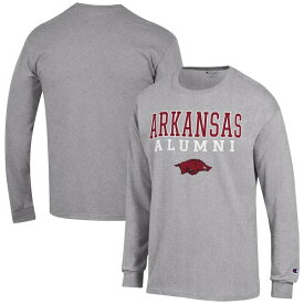 チャンピオン メンズ Tシャツ トップス Arkansas Razorbacks Champion Alumni Logo Stack Long Sleeve TShirt Gray