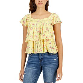 セルフエスティーム メンズ カットソー トップス Juniors' Button-Front Tiered Peasant Top Pale Banana