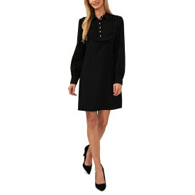 セセ レディース ワンピース トップス Women's Collared Pintucked Bib Long Sleeve Dress Rich Black