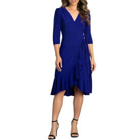 キヨナ レディース ワンピース トップス Women's Whimsy Ruffled Knee Length Wrap Dress Cobalt blue