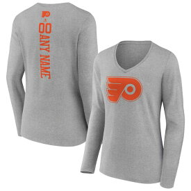 【送料無料】 ファナティクス レディース Tシャツ トップス Philadelphia Flyers Fanatics Branded Women's Personalized Name & Number Long Sleeve VNeck TShirt Heather Gray